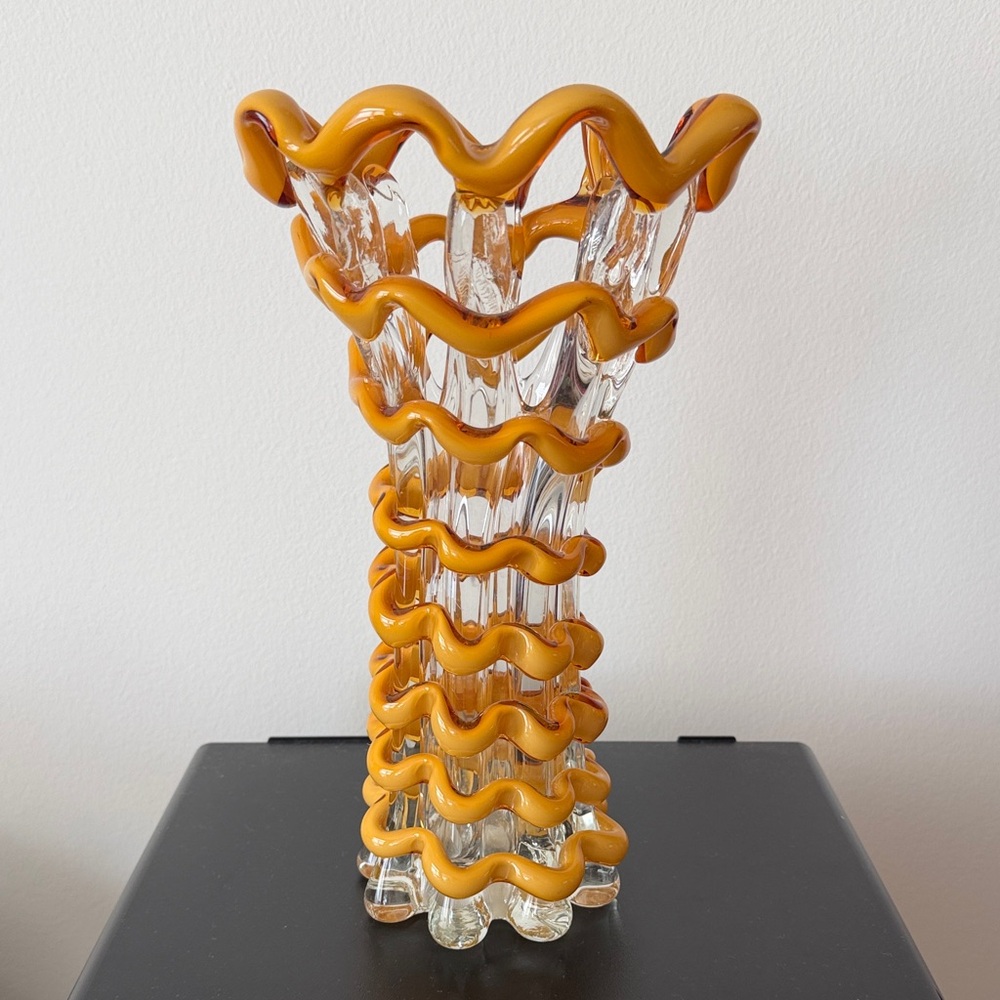 Wavy Glass Vase with yellow Accents